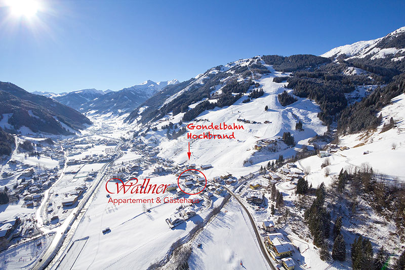 Luftaufname Gondelbahn Hochbrand nahe dem Gästehaus Wallner